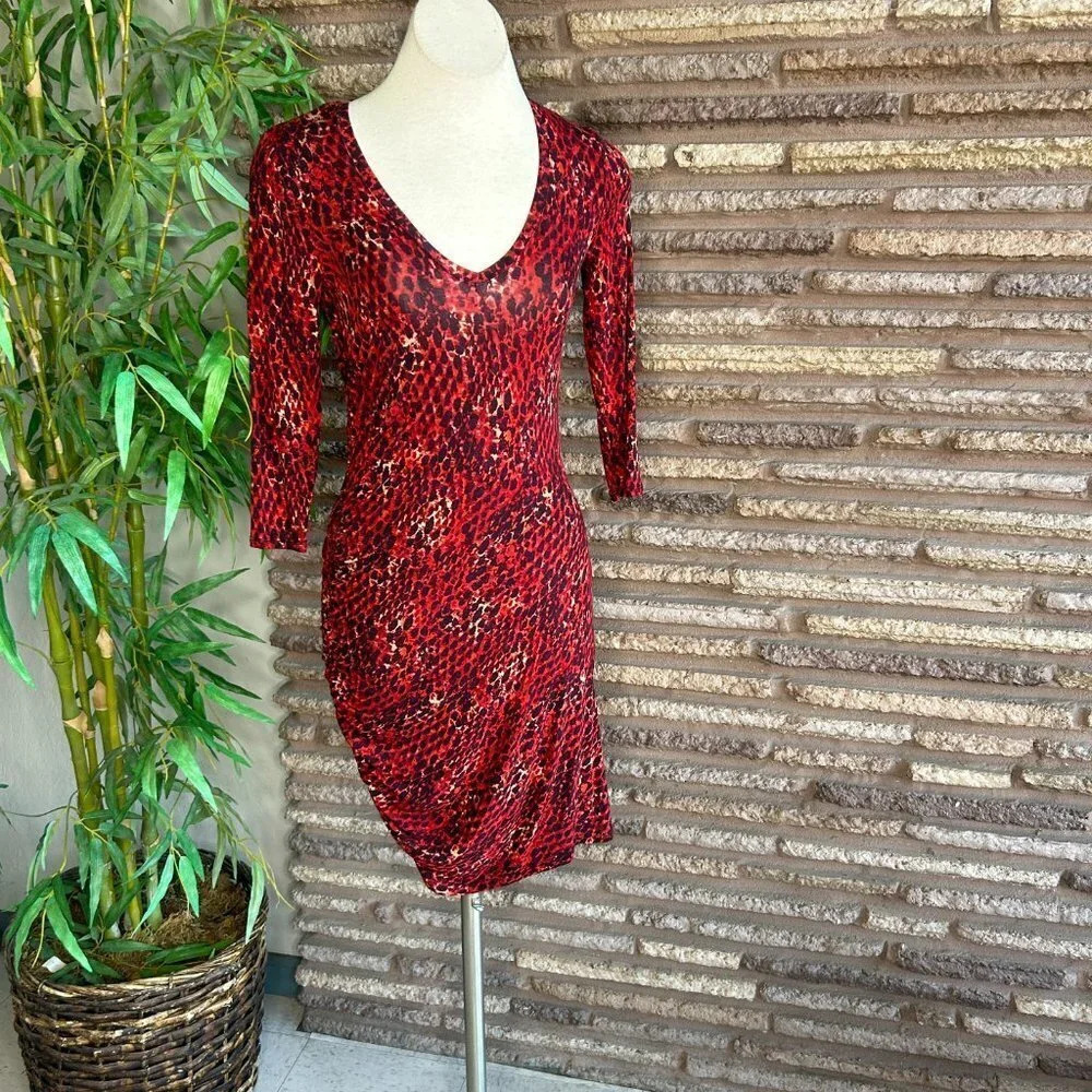 Three Dots Red Patterned Ruched Sides Slinky Body… - image 7